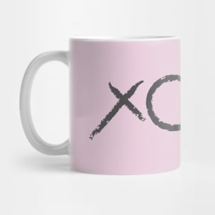 XOXO: Hugs and Kisses in Charcoal on Pink Mug